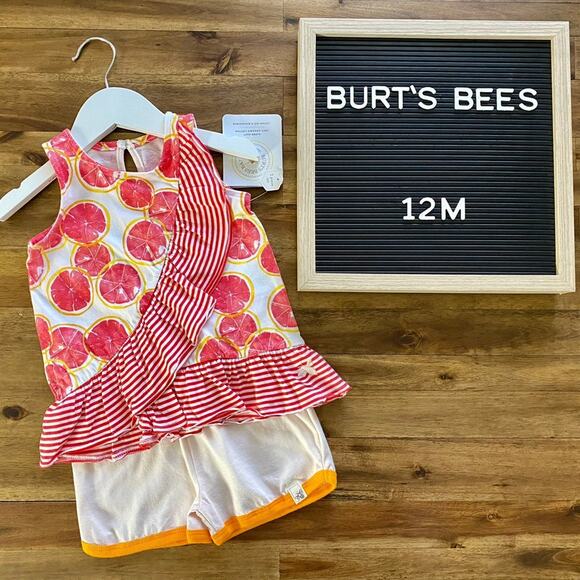 NWT Burt's Bees Cotton Terry Organic Grapefruit Tank Top Short Set Baby Girl 12M - Picture 1 of 12
